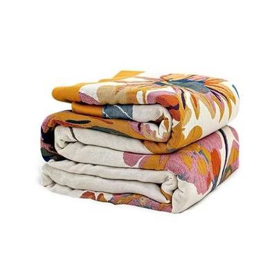 Boho Throw Blanket - 100% Cotton Soft Summer Throw Blanket for Bed, 50"x60" Reversible Breathable Lightweight Blankets, All Seasons Farmhouse Decor Floral Plant Butterfly Throw Quilt