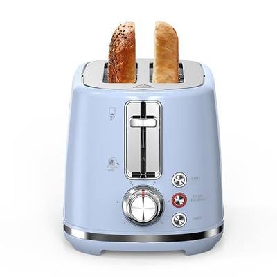LONGDEEM 2 Slice Toaster with 1.5" Extra Wide Slots & Removable Crumb Tray 6 Browning Options, Auto Shut Off & Frozen Function, Toast Fruit Bread, Bagel & Waffle, Blue