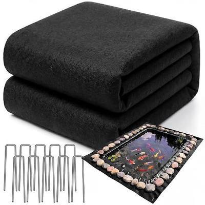 Fanfanwin 20 x 25 ft Pond Liner Underlayment 6oz Heavy Duty Black Non Woven Geotextile Underlayment Fabric with 10 U-pins for Outdoor Pond Streams Fountains Garden Waterfalls Fishpond Weed Barrier