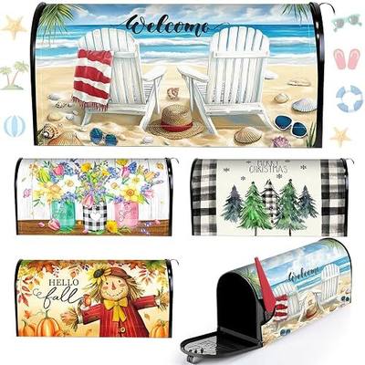 Blosssound 4 Pcs Mailbox Covers Standard Size 18 x 21 Inch Welcome Christmas Winter Spring Summer Fall Seasonal Magnetic Mailbox Covers Wraps for Holiday Garden Yard Outdoor Decor(Scarecrow)
