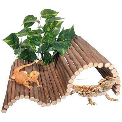 Reptile Hide Bearded Dragon Tank Accessories Large Climbing Wooden Bridge Hideout Tortoise Basking Platform Ramp Decor for Snake Lizard Ball Python Tortoise Leopard Gecko