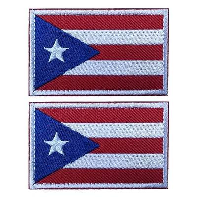 2PCS Puerto Rico Flag Patches Embroidered Morale Patch Hook and Loop | Tactical Military Patch,Versatile Tactical Attachment,Applique Fastener,3×2 inches,Red