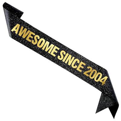 2004 22nd Birthday Sash for Men Women, Soft Stain Black Glitter Sash with Gold Foil