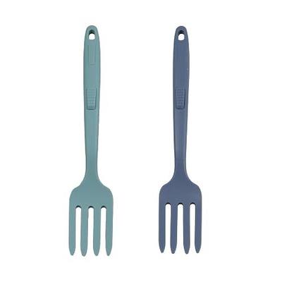 Septe 2pcs 11.6 Inch Silicone Flexible Forks, Heat Resistant Silicone Long Forks for Cooking,Non Stick Fork for Kitchen (Lake Blue, Dark Blue)