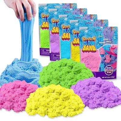 Carolart Stretchy Sensory Sand, Soft Cloud Sand, Play Sand Refill for Kids | Soft Clay Texture Moldable Sand toys for kids, Mess-free sensory play set with 5 colors, sensory bin filler for kids ages 3+