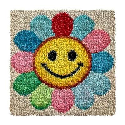 Numptain Latch Hook Kits for Adults,DIY Rug Crafts Colorful Smiley Face Pattern Color Printed Canvas,Latch Hook Kits for Beginners Handmade Needlework Crafts Home Decoration,12"x12"