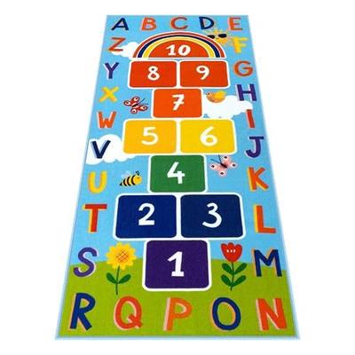 STARUIA Washable Hopscotch Kids Rug 31.5''x72'', Blue | Educational Hop Count Classroom Rugs with ABC Number, Non Slip Kids Play Mat Game Carpet for Playroom Bedroom Nursery Daycare