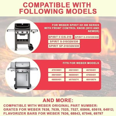 Spirit E-310 Grill Parts 7638 Grill Grates 7636 Flavorizer Bars for Weber Spirit 300 Series Grills S-330 E-320 E-330 S-310 SP-310 Grill GS4 Spirit 2 E310 S-310 Replacement Parts (Front Mount Controls) | Fits weber spirit S-330 E-320 E-330 S-310 front control grills(2013+), 7638 grill grates 7636 fla