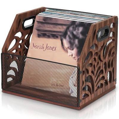 Vinyl Record Storage, Wooden Record Holder, Magazine Holder | Magazine Rack for Desktop and Home Office, Record Crate Storage for Albums, Book, Files, Holds up to 70+ Records