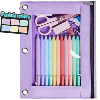 Forvencer Pencil Pouch for 3 Ring Binder, Pastels Pencil Case with Smooth Zipper, Cute Soft Pen Bag with Clear Window & 3 Reinforced Grommets, Big Capacity Binder Bag, School Office Supplies, Purple