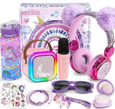 Cleboen Unicorn Gift for Girls Toys with Kids Karaoke/Microphone/Headphone/DIY Water Bottle/Keychain/Bracelet/Comb, Christmas Birthday Gifts for Girls 3 4 5 6 7 8 9 10+ Year Old Girl Gift Unicorn Toys