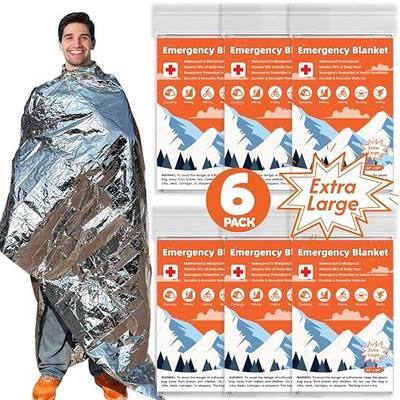 Emergency Mylar Blankets, Survival Space Blanket, 6 Pack | extra large 84” x 64” in waterproof Mylar blankets reflect up to 90% body heat for camping, hiking and emergencies