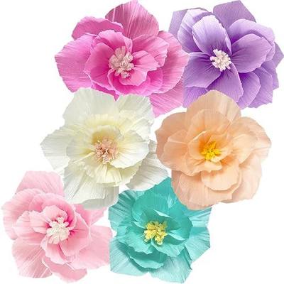 ANSOMO Paper Flowers Pink Purple Ivory Light Blue Pastel Party Decorations | Crepe Tissue Material, Wall Decor, Wedding Birthday Party Decorations, Bridal Baby Shower, Classroom Nursery Room
