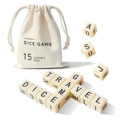 LIAFUNE Crossword Dice Game, Word Game, 15 Letter Dice Travel Word Set | Full Alphabet Edition, Word Puzzle Fun for Family games & Solo Play, Travel-Friendly Pouch, Great Stocking Stuffer
