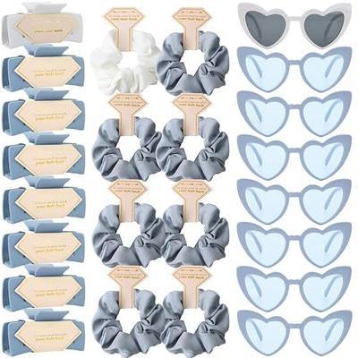 Bridesmaid Scrunchies Proposal Gifts Bachelorette Hair Claws Clips women heart sunglasses for Wedding Party Favors (White&Dusty Blue)