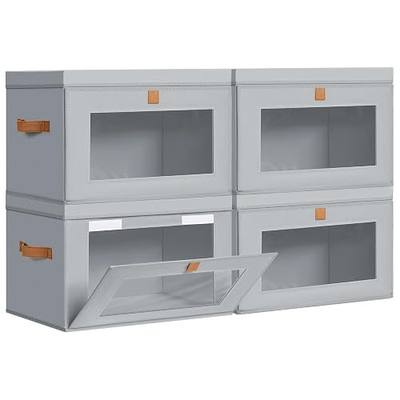 DIMJ Storage Bins with Lids - 4 Pack Large Fabric Closet Organizer with Window & Handles, Collapsible Decorative Storage Boxes for Shelves Under Bed, Books Clothes Blankets Sweaters Organization