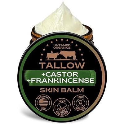 Untamed Organics Beef Tallow Balm for Skin & Face with Castor Oil & Frankincense - 100% Grass-Fed Tallow Face & Body Moisturizer for Dry Sensitive Skin - 2 oz