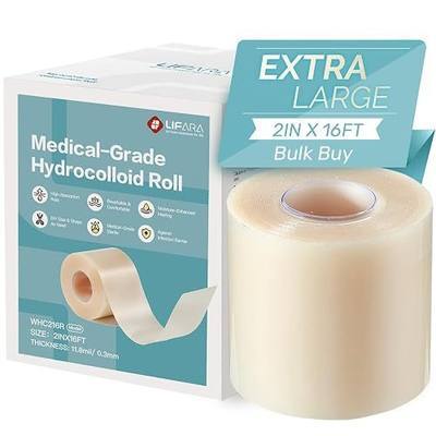 LIFARA Hydrocolloid Roll for Wound Care - Cut-to-Size, Hydrocolloid Patch Bandages with Self-Adhesive, Ultra Absorbent & Waterproof, First Aid Kit Essential (11.8mil/ 0.3mm Thickness, 2in*16ft)