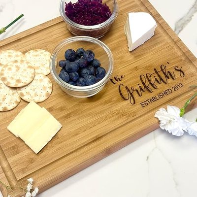 Personalized Cutting Board, Custom Bamboo Engraved Charcuterie Boards - Present for Wedding, Bridal Shower, Anniversary, Housewarming Gift Idea for Couples, Engraved Chopping Boards.