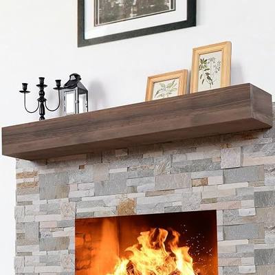 Fireplace Mantle Shelf - 66×8×5Inch Handcrafted Wall Floating Mantel Shelf for Over Fireplace - Rustic Traditional Wooden Fireplace Mantels with Invisible Heavy Duty Wood Bracket - Ebony