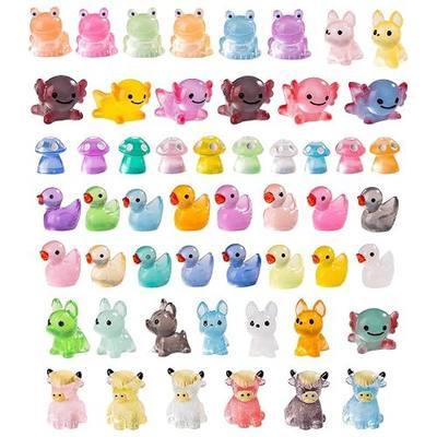 52pcs Mini Resin Animal Figures Bulk Duck Mushroom Frog Tiny Resin Animals Little Small Figures Miniatures for Party Favors Bag Fillers Dollhouse Decor