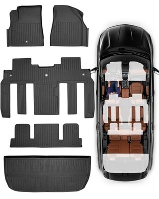 Car Floor Mats for Traverse Enclave: 2009-2017(Only with 2nd Row Bucket Seats) Cargo Trunk Liner, All Weather Rubber Accessories Tapetes Para Custom Fit for Chevy Traverse for Buick Enclave SUV Carpet