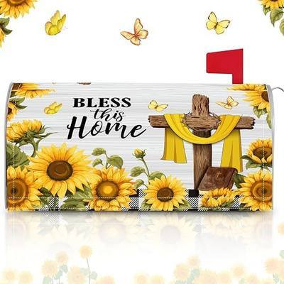 Blosssound Sunflower Mailbox Cover Magnetic Standard Size 21" x 18" Bless This Home Cross Religious Christian Mailbox Covers Decorative Post Letter Box Wrap for Spring Summer Garden Yard Decor