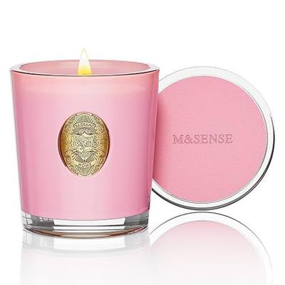 M&SENSE Peony Blush Scented Candle | 9.2 oz Soy Wax Pink Candle, Non-Toxic Aromatherapy Candle for Stress Relief & Home Spa