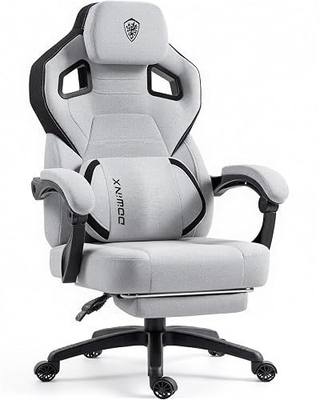 Dowinx Big and Tall Gaming Chair with Footrest, Gray | Breathable woven fabric with lumbar support and extra-wide seat back; big-and-tall frame fits larger, heavier users.