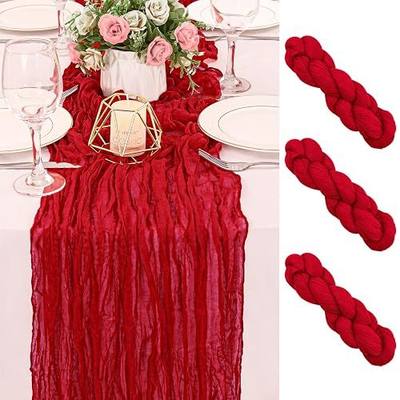 2 Pack 120 Inch Red Cheesecloth Table Runner Boho Rustic Gauze Sheer Romantic 10 FT Long Cheese Cloth Table Runner for Bridal Baby Shower Wedding Party Birthday Holiday Home Easter Decor