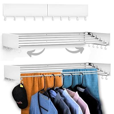 Foldable Wall Mounted Drying Rack - 31.5” Wide, 13.2 Ft Drying Space, 5 Aluminum Rods, Supports Up to 60 lbs - Retractable & Foldable Space-Saving Wall Mounted Clothes Drying Rack (White)