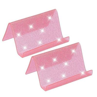 PATIKIL Business Card Holder for Desk, 2Pcs Acrylic Business Card Holders Shine Card Stand Organizer Cards Display for Office Exhibition, Pink