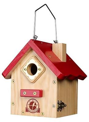 SISTERBIRD Wren Bird House, Premium Wooden Bird Houses for Outside, Classic Cabin Design Birdhouses for Outdoors, Hanging Bird House, Red-Breasted Nuthatch Wren Chickadee