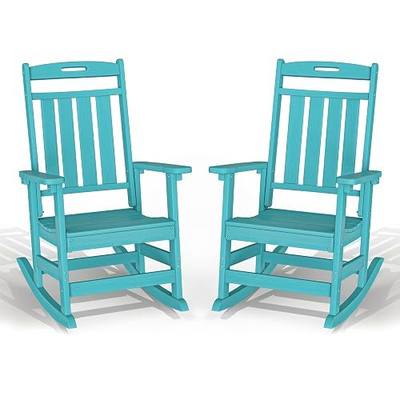 Plawdlik Oversized HDPE Outdoor Rocking Chair Set of 2, All-Weather, Aruba | Heavy Duty Patio Rockers with High Back, Extra Large & Extra Wide, Supports up to 380lbs, Perfect for Porch, Lawn, Garden