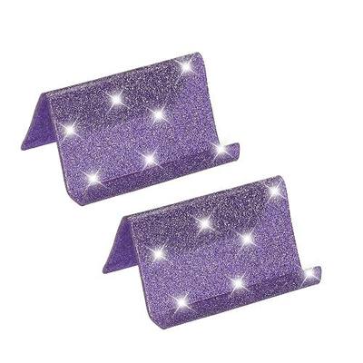 PATIKIL Business Card Holder for Desk, 2Pcs Acrylic Business Card Holders Shine Card Stand Organizer Cards Display for Office Exhibition, Purple