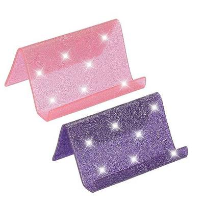 PATIKIL Business Card Holder for Desk, 2Pcs Acrylic Business Card Holders Shine Card Stand Organizer Cards Display for Office Exhibition, Pink/Purple