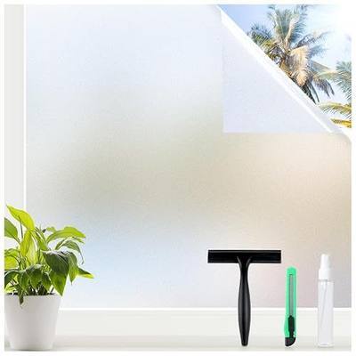 rabbitgoo Window Privacy Film with Tools, Pure, 17.5" x 78.7" | Frosted Glass Decorative UV Blocking Heat Control Static Cling Removable Bathroom Bedroom Door Home Coverings