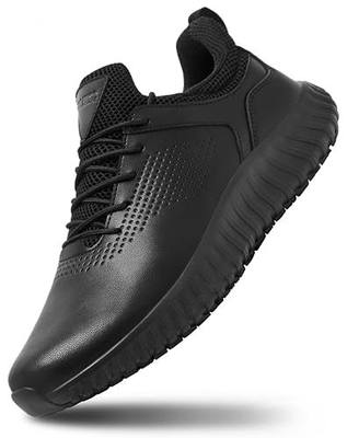 SHULOOK Men's Non Slip Work Shoes Kitchen Restaurant Chef Sneakers Black | Waterproof Slip Resistant Food Service Slip On Walking Shoes Lightweight Comfortable Nursing Working Dress Footwear Lace Up