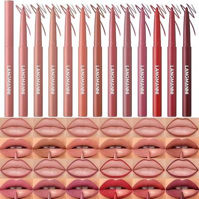 LANGMANNI 12 Colors Sculpting Matte Velvet Lip Liner Set,Smooth Creamy Texture,Waterproof And High Pigmented For Girls Daily Application Lip Makeup