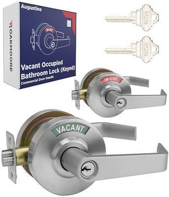 OAKMOORE Keyed Entry Commercial Door Handle Silver | Heavy Duty Commercial Door Locks with Indicator | Restaurant, Store, Hospital, Warehouse | Locking Occupied Door Lever Lock with Key Silver