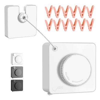 15.7Ft Retractable Clothesline Indoor is Also an Anti-sag Retractable Clothesline Outdoor,Stainless Steel Wire Laundry line Retractable for Drying Clothes ,with 12 Clip (White)