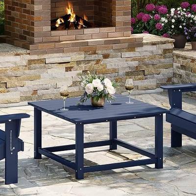 WestinTrends Malibu Low Outdoor HDPE Square Patio Coffee Table, Navy Blue