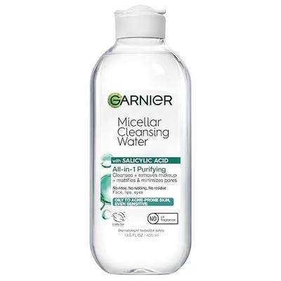 Garnier Micellar Water with Salicylic Acid, All-in-1 Mattifying Facial Cleanser and Makeup Remover for Oily and Acne Prone Skin, 13.5 Fl Oz