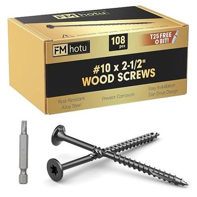 #10 x 2-1/2” Deck Screws, 108Pcs Star Drive Wood Screws | Rust Resistant Timber Screws for Timber/Log/Landscaping Wood, T25 Star Bit Included, Black