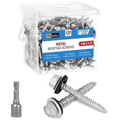 #10×1-1/2Inch Metal Roofing Screws 320-PCS Hex Head Rustpert Coating Screws | Sheet Metal to Wood Siding Screw with EPDM Rubber Washer,Sharp Point,Hex Socket Included, Rustpert Coating