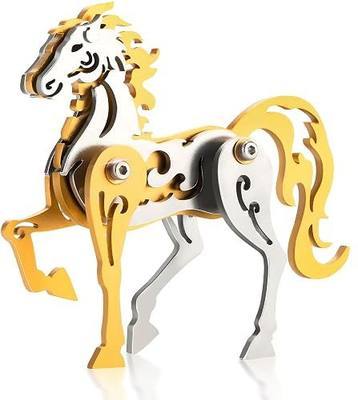 3D Metal Puzzles,3D Metal Puzzle for Adults,Mechanical Model Kit Zodiac Horse Gold,Steel 3D Puzzles Stainless Steel Ornaments for Adults Home Decor Art Craft Gifts Toys.