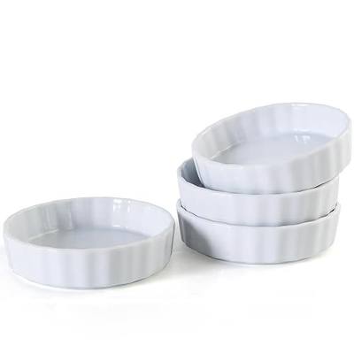 6oz Creme Brulee Ramekins Set of 4 - Ceramic Baking Dishes, Non-Stick Porcelain Pie Dish, Wave Round Baking Dish for Dessert, Pie, Tart, Souffles, Appetizers, Oven and Dishwasher Safe