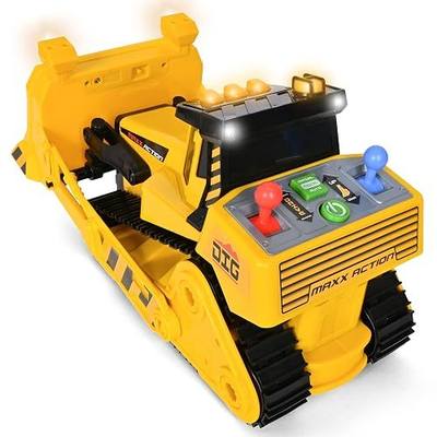 Maxx Action 16 in Bulldozer - Motorized Lights & Sounds - Ages 3+ | Yellow Finish, Dual Joystick Controls, Auto Or Manual Mode, Rubber Tracks, Battery Powered, Batteries Included