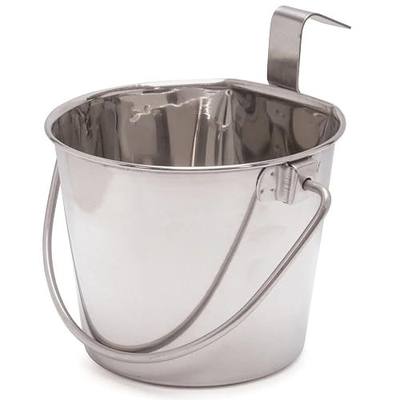 Jeffers Flat Sided Stainless Steel Pails with Handle & 1 Hook – Dishwasher Safe, Durable Feeding & Milk or Water Buckets for Pet, Horse. Livestock & Farm Use for Kennel, Cage, Fence - 2 Quart