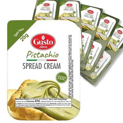 GUSTO ETNA Pistachio Cream Cups, Sweet Pistachio Spread, 16 Cups x 20g Each | Sweet Italian Pistachio Spread in 16 Convenient Mini Cups, 4 Packs x 4 Cups, Gluten-Free and Easy to Serve, Product of Italy.